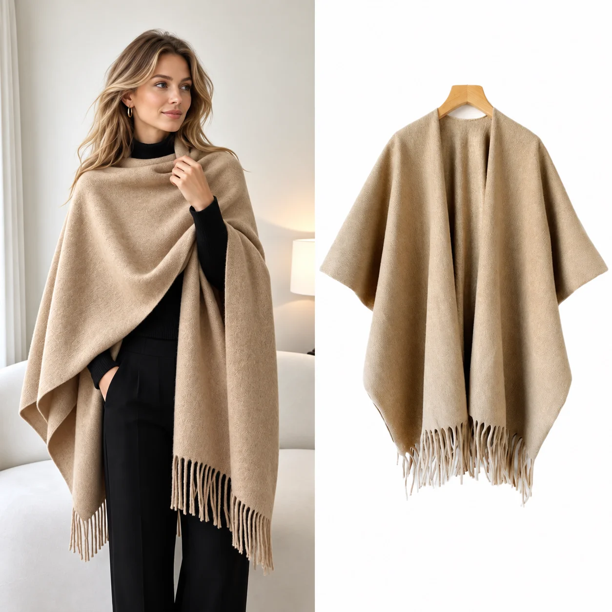 Winter Shawl Cape Womens Thick - Woven Scarf Blanket 评论和价格