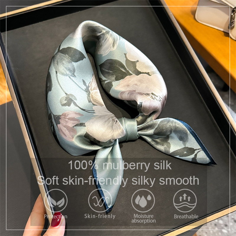 100% Silk Scarf Bandana Women  - Scarf Silk Square 评论和价格