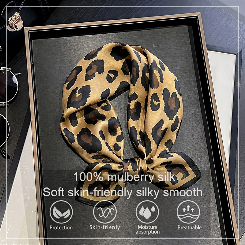 100% Silk Square Scarf Leopard - Scarf Silk Square 评论和价格